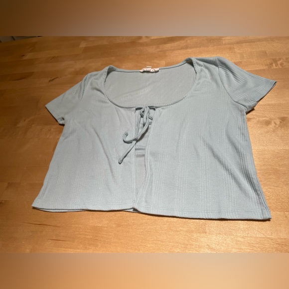 Pink Rose Women’s Short Sleeve Ribbed Light Blue Cardigan Size Large Balletcore - Picture 7 of 11